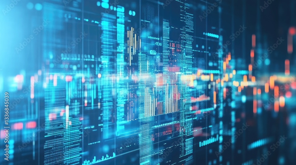 Poster virtual dashboard for futuristic business analytics with elegant graphs and deep data insights.