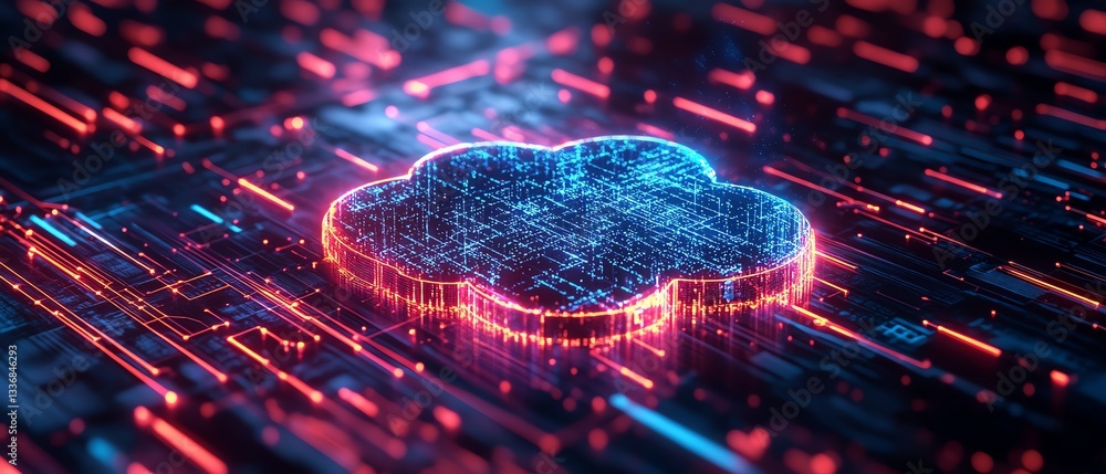 Poster an aipowered cybersecurity interface protecting cloud networking, futuristic digital locks and firew