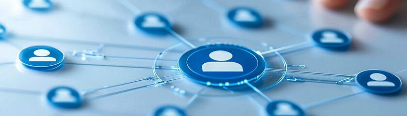 Person connecting with vibrant blue social media icon, a symbol of digital interaction and global communication