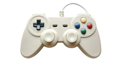 Retro gaming controller on transparent background, ready for action