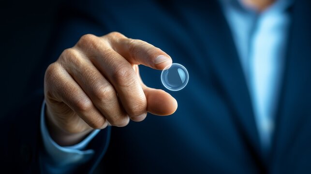 Sophisticated businessman holds a cryptic glass object, study in elegance and mystery