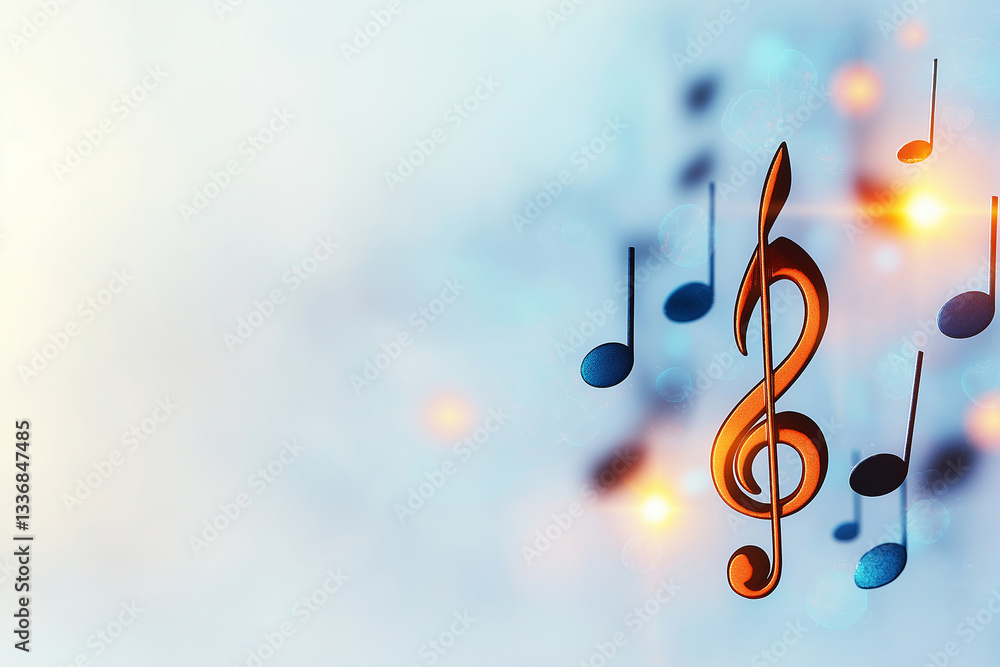Poster abstract background with musical notes and treble clef, creating vibrant and dynamic atmosphere. des