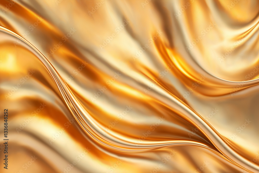 Poster shiny golden liquid texture with smooth flowing waves, creating elegant and luxurious background. pe