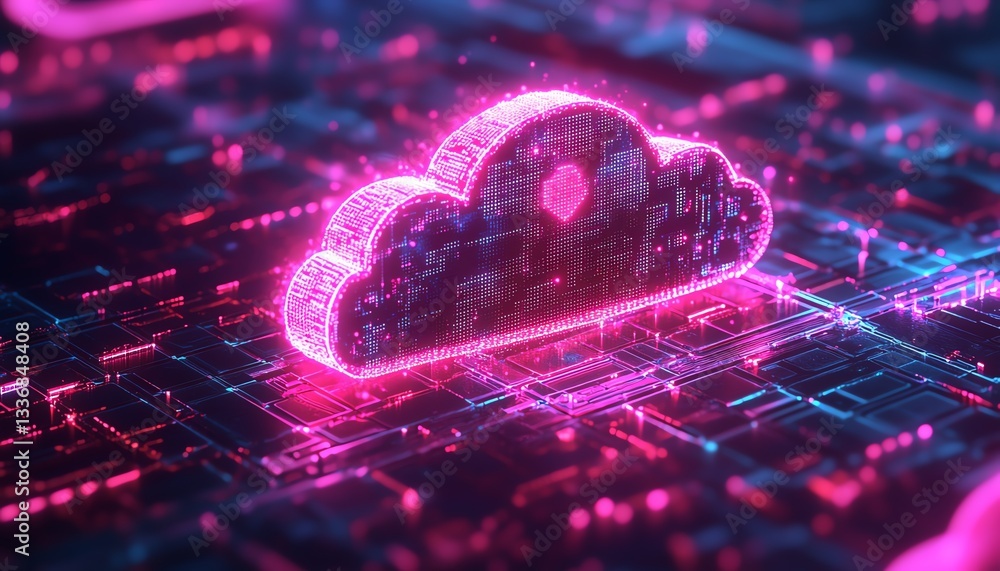Poster a nextgen cloud security system with aipowered shields, encrypted data waves, and a futuristic firew