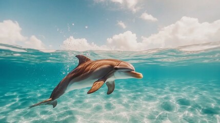 Dolphin swimming gracefully in clear ocean waters underwater photography
