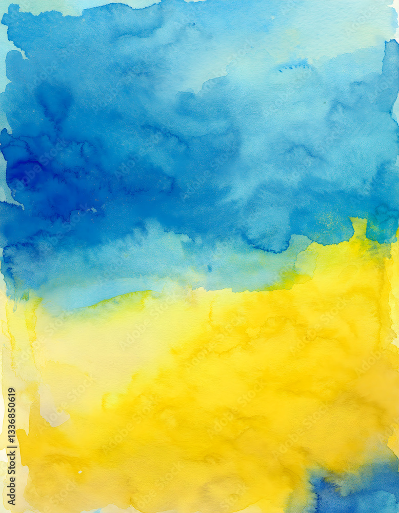 Poster an abstract painting in blue and yellow hues with dynamic brushstrokes and drips, creating a texture