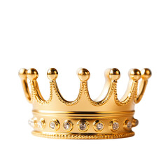 A shiny gold crown placed delicately on a white surface, reflecting soft light, isolated on a transparent background (3)