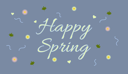 Spring card with flowers, hearts and typography