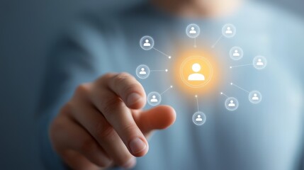 Human hand interacting with an interface of vibrant social media icons on a screen