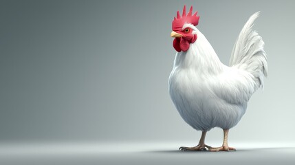 Magnificent white chicken closeup, showcasing feathered beauty and red comb 