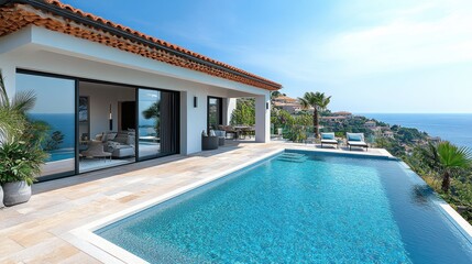Coastal Villa Pool Deck Overlooking Ocean