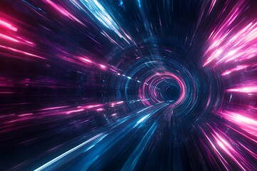 Obraz premium Abstract Neon Light Tunnel Speed Lines Artwork