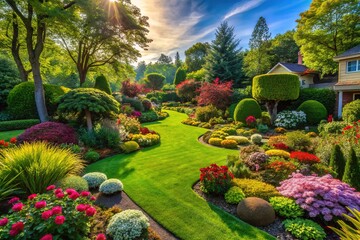 Fototapeta premium Lush Green Landscaping Grass Lawn Garden Design