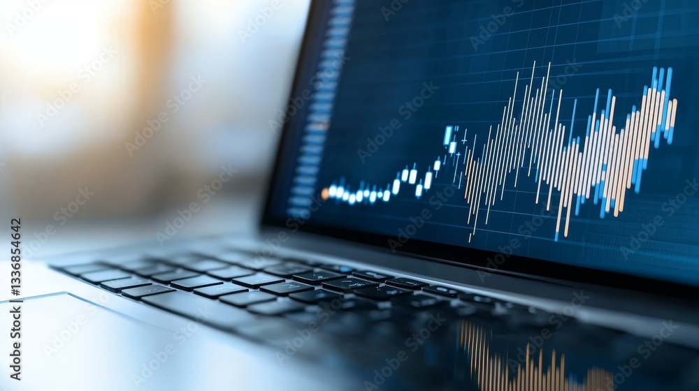 Aufkleber laptop computer displaying a chart, data analysis for business performance and strategic decisionmak