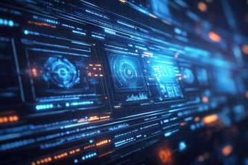 Futuristic Digital Interface with Colorful Data Display and Metrics
