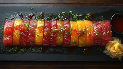 Colorful sashimi platter with vibrant cuts