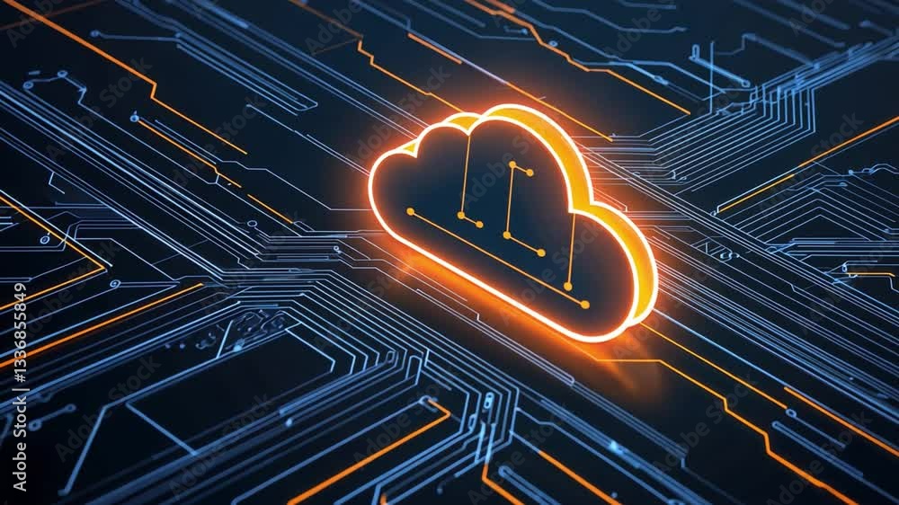 Poster modern cloud technology concept with circuit board design and glowing cloud symbol for digital conne