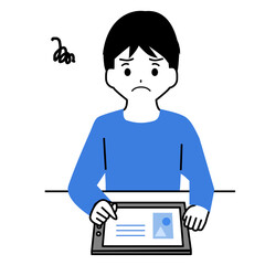 Illustration of a boyl in trouble while studying on a tablet