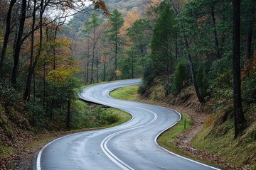 Obraz premium Dramatic Sharp Turn on Mountainous Road: A Scenic Descent through Georgias Natural Beauty