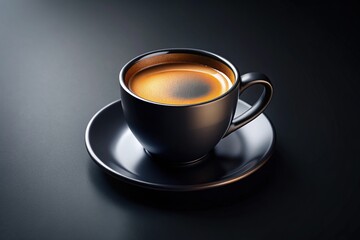 Naklejka premium Sleek black coffee cup, angled, ready for your design. Premium mockup.