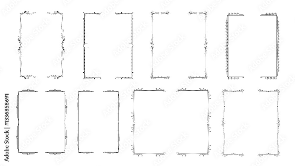 Poster set black simple line collection different doodle brackets, parentheses, braces elements vector desi