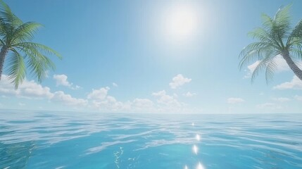 Fototapeta premium Tranquil Ocean Scene with Palm Trees Under Sunny Sky