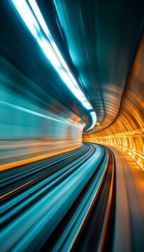 Fototapeta Dynamic and immersive scene of futuristic travel through a swirling, realistic warp tunnel