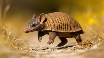 Fototapeta premium A curious armadillo exploring nature trails in the wild environment