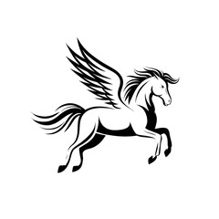 Dynamic Black and White Pegasus Horse Illustration