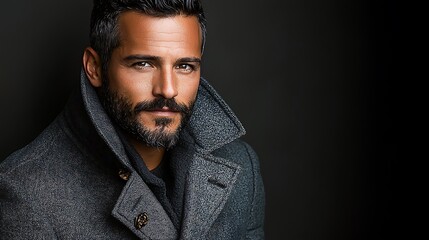 Obraz premium A handsome man poses wearing a stylish gray winter coat