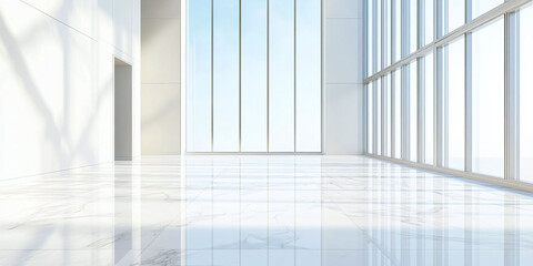 Obraz premium A pristine white marble floor with delicate veining in a bright, airy modern room.