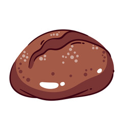 Rye round rustic bread. Baked sourdough loaf with brown crust eating for healthy breakfast. Bakery mascot, gourmet traditional dark bread cartoon vector illustration