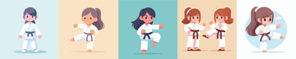 vector set of girls practicing karate