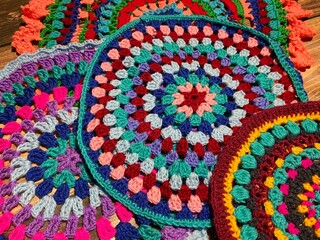 Crocheted mandala multicolor handmade thing photo craft handiwork crocheted doily 