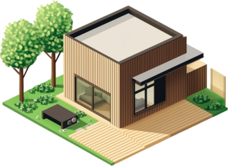 A tiny modern house toy model isometric view isolated on transparent background