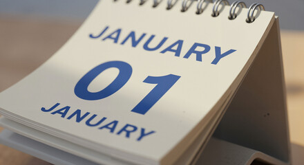 Calendar page showing January 1st, close-up, representing New Year's Day and new beginnings