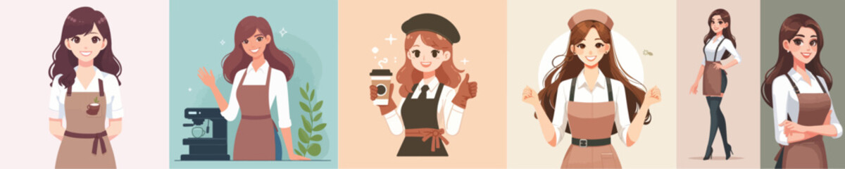 vector set of beautiful female baristas