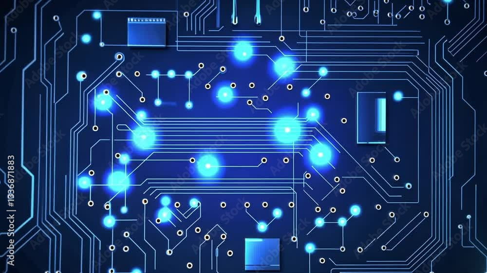 Aufkleber abstract close-up image of a futuristic circuit board with glowing blue elements and intricate desig