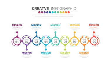 Presentation business infographic template, Abstract infographics number options template with 9 steps.
