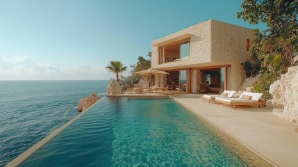 Obraz premium Coastal infinity pool villa with ocean view
