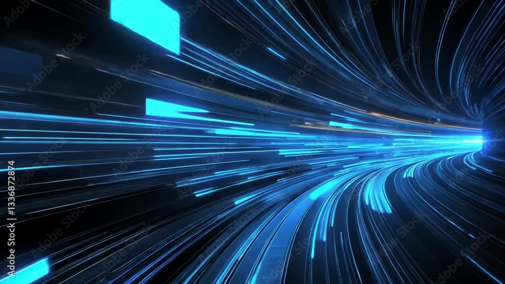 Poster high-speed abstract digital background with colorful light trails and dynamic motion blur effect for