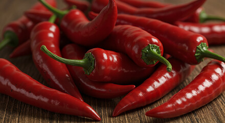 Red chili peppers, spicy and vibrant style, in red and brown colors, cooking ingredient concept