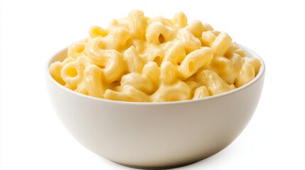 Creamy mac and cheese in a bowl, isolated on white background