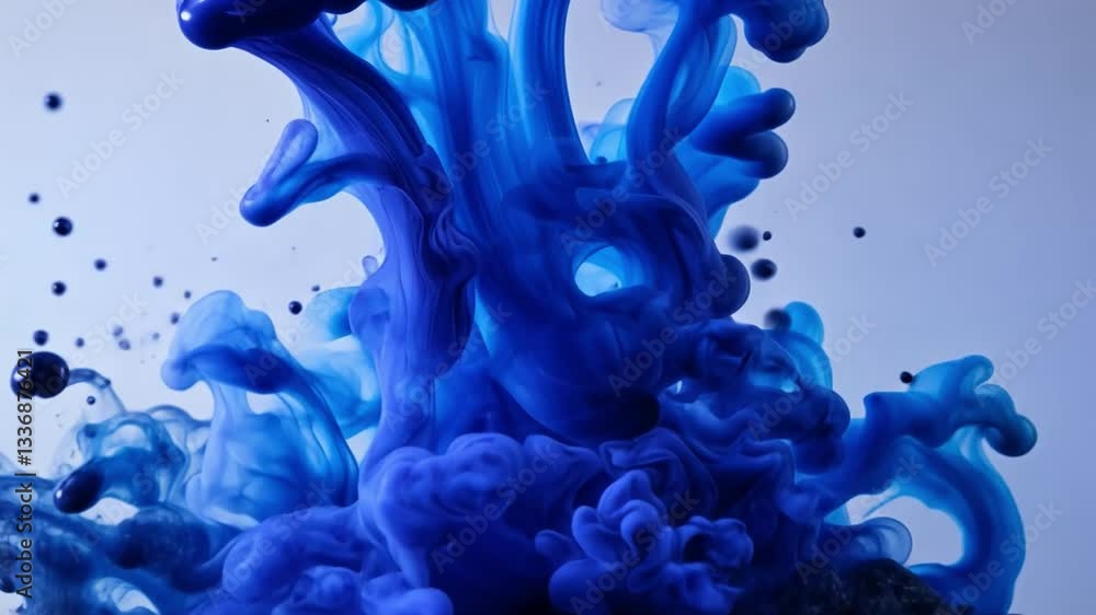 Poster colorful ink swirl formation in water creating abstract patterns and textures with dramatic splashes