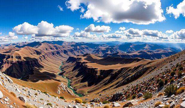 a view of the mountains from the top of a mountain with clouds in the sky