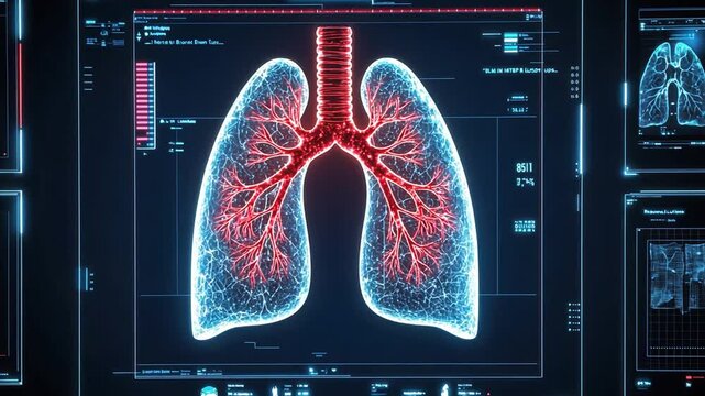 Detailed Digital Representation of Human Lungs with Medical Data and Visualization, Illustrating Anatomy, Health Insights, and Respiratory System Analysis