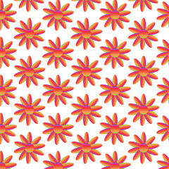 Seamless repeating pattern of vibrant orange and red flowers on a white background