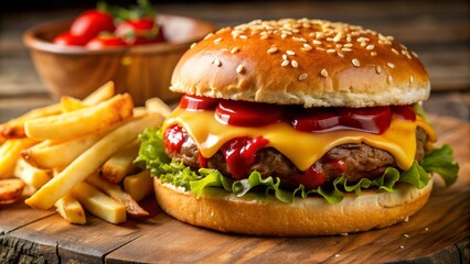 A cheeseburger and fries that look so delicious