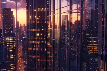 High Definition Picture of Twilight Reflections of Urban Highrise