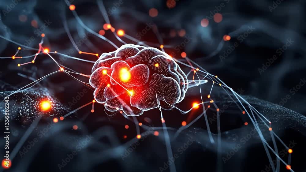 Poster intricate network of neural connections and synapse activity representing brain functionality and in